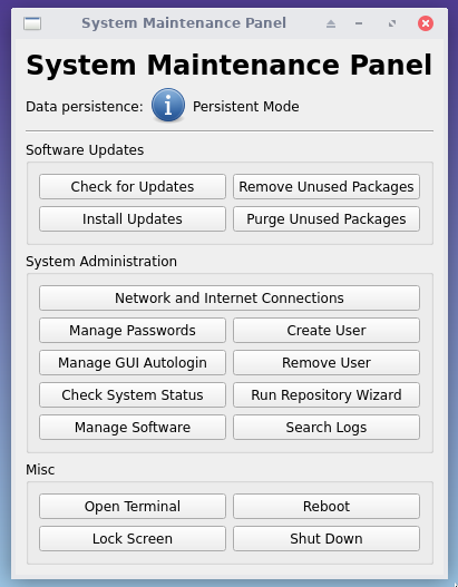 System Maintenance Panel