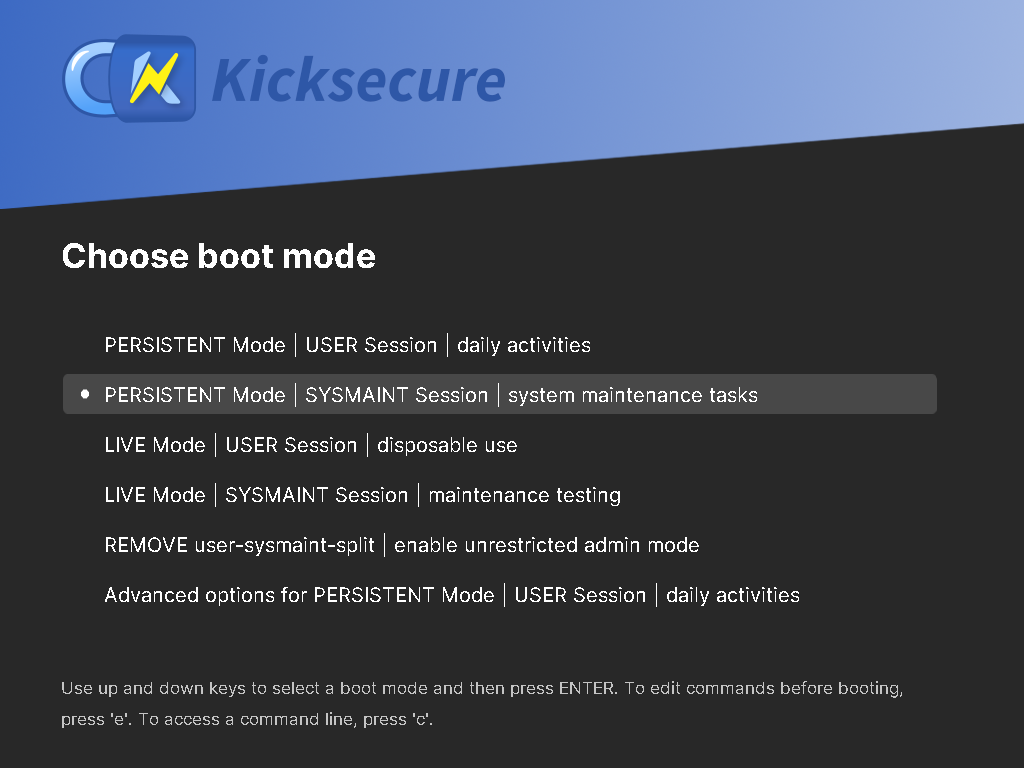 Persistent Mode - Sysmaint Session - GRUB Boot Menu Option
